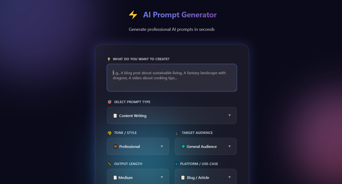 AI Prompt Generator Tool Screenshot